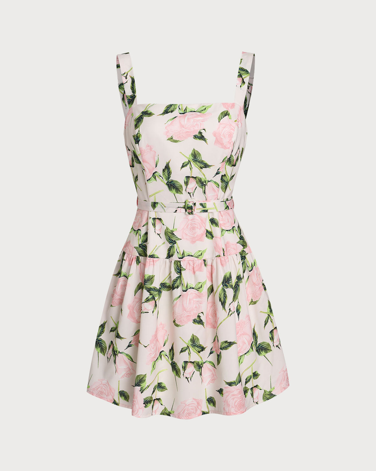 Pink Floral Ruched Belted Slip Mini Dress - Threadford