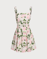 Pink Floral Ruched Belted Slip Mini Dress - Threadford