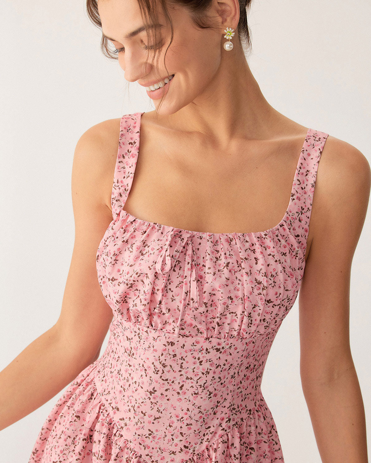 Pink Floral Ruched Corset Slip Mini Dress - Threadford