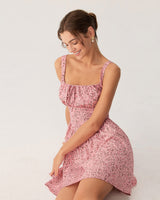 Pink Floral Ruched Corset Slip Mini Dress - Threadford