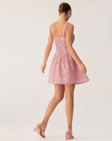 Pink Floral Ruched Corset Slip Mini Dress - Threadford