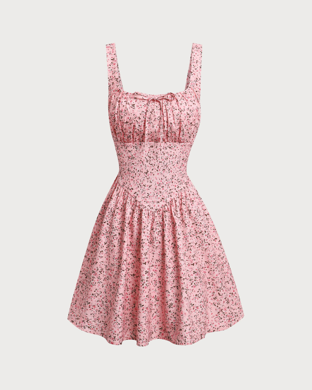 Pink Floral Ruched Corset Slip Mini Dress - Threadford