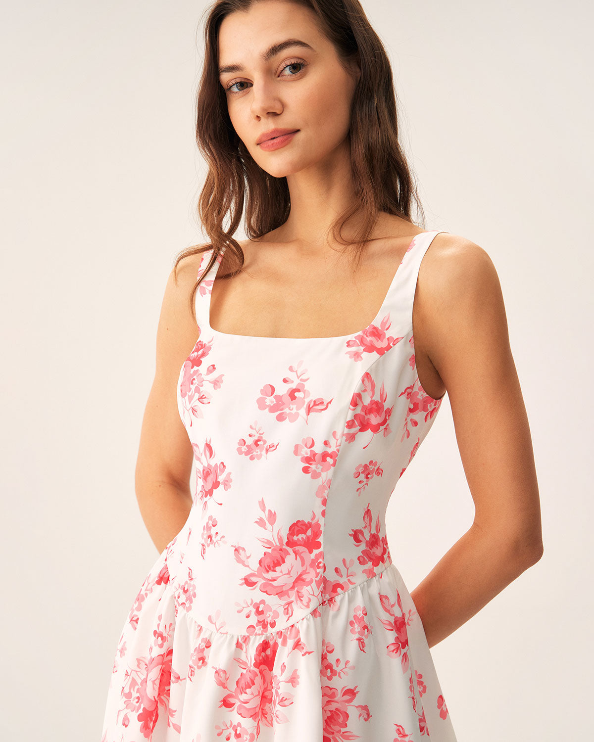 Pink Floral Ruched Mini Dress - Threadford