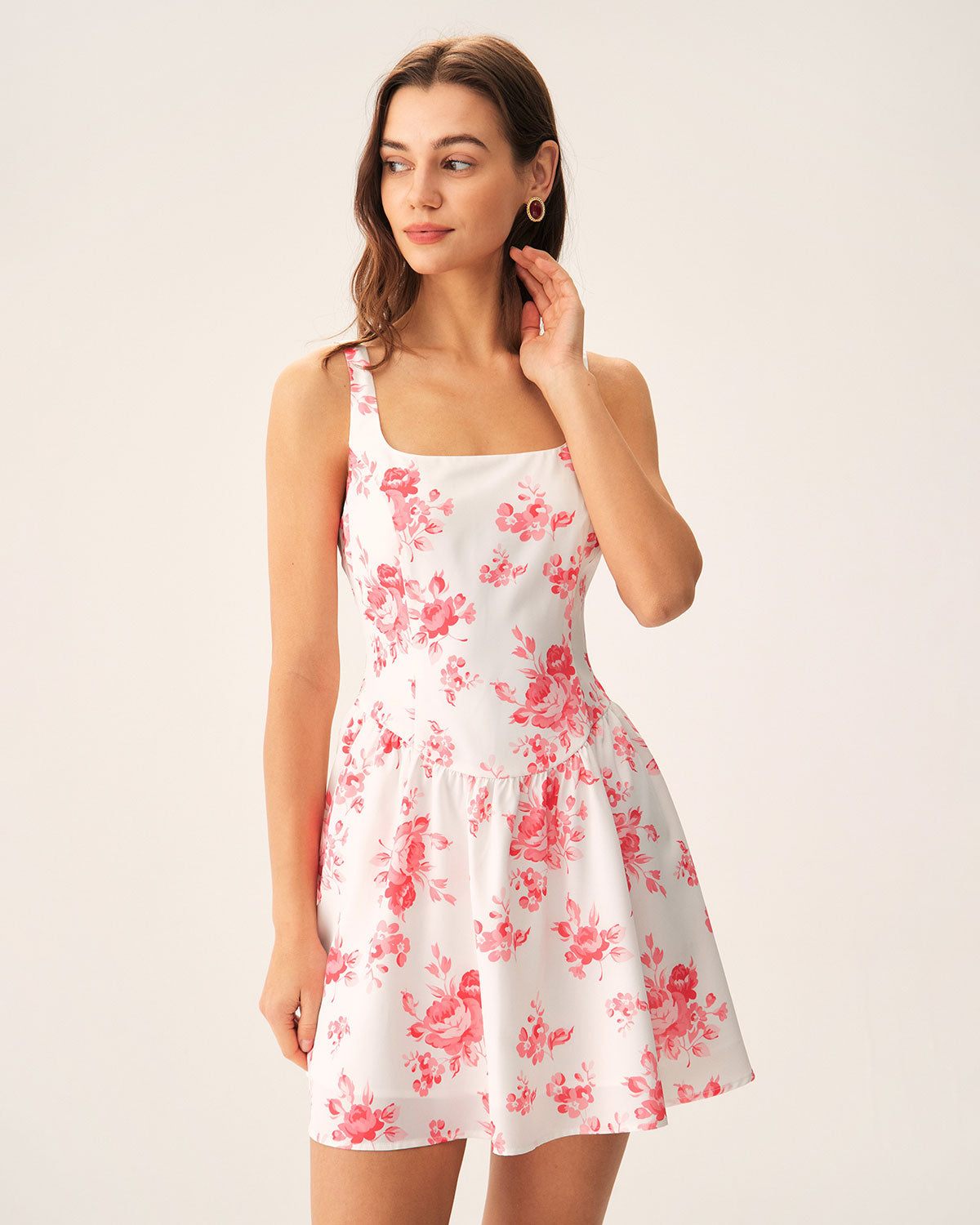 Pink Floral Ruched Mini Dress - Threadford