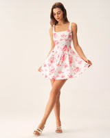 Pink Floral Ruched Mini Dress - Threadford