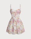 Pink Floral Sweetheart Neck Slip Mini Dress - Threadford