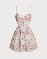 Pink Floral Sweetheart Neck Slip Mini Dress - Threadford