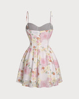Pink Floral Sweetheart Neck Slip Mini Dress - Threadford