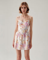 Pink Floral Sweetheart Neck Slip Mini Dress - Threadford