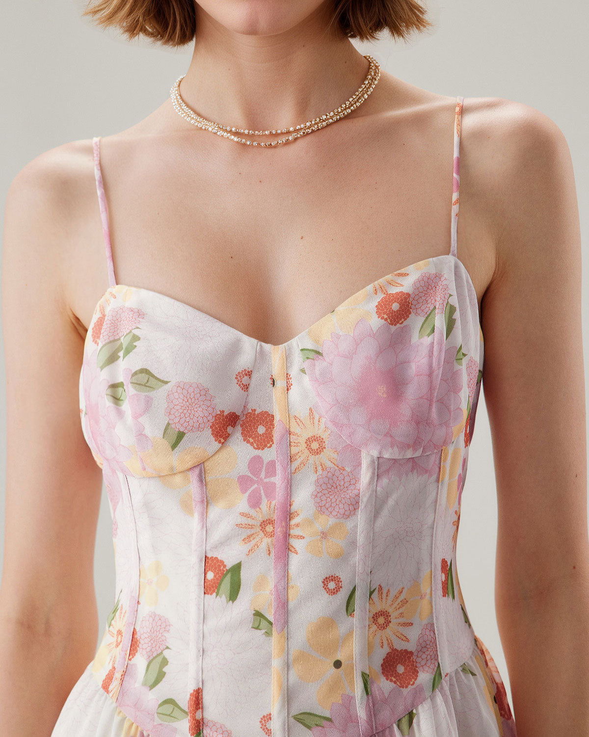 Pink Floral Sweetheart Neck Slip Mini Dress - Threadford