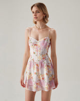 Pink Floral Sweetheart Neck Slip Mini Dress - Threadford