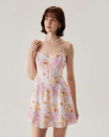 Pink Floral Sweetheart Neck Slip Mini Dress - Threadford