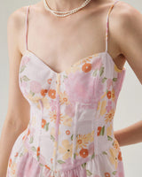 Pink Floral Sweetheart Neck Slip Mini Dress - Threadford