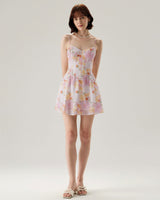 Pink Floral Sweetheart Neck Slip Mini Dress - Threadford