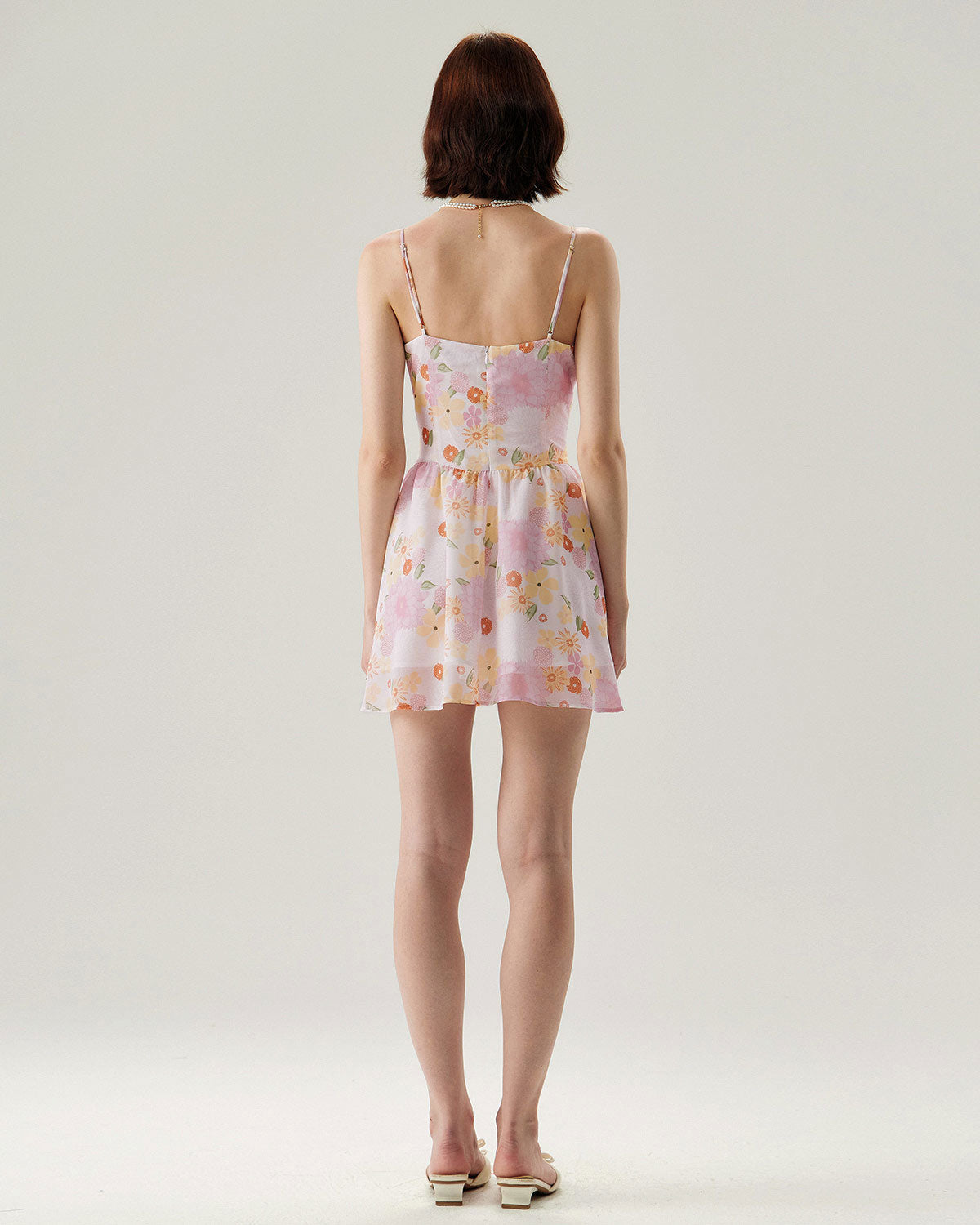Pink Floral Sweetheart Neck Slip Mini Dress - Threadford