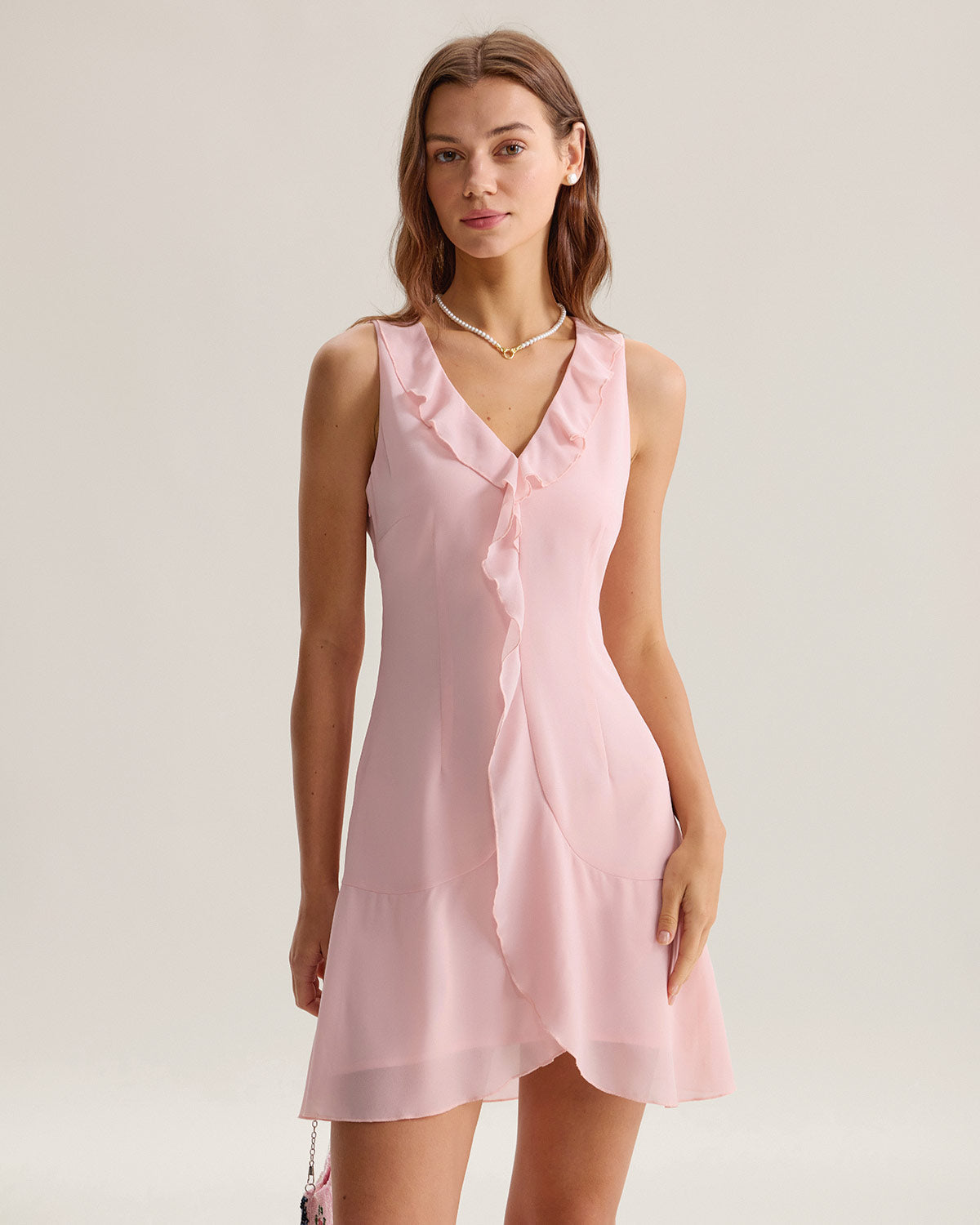 Pink Ruffle Sleeveless Mini Dress - Threadford