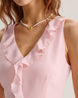 Pink Ruffle Sleeveless Mini Dress - Threadford