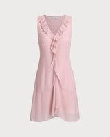 Pink Ruffle Sleeveless Mini Dress - Threadford