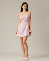 Pink Square Neck Satin Mini Dress - Threadford