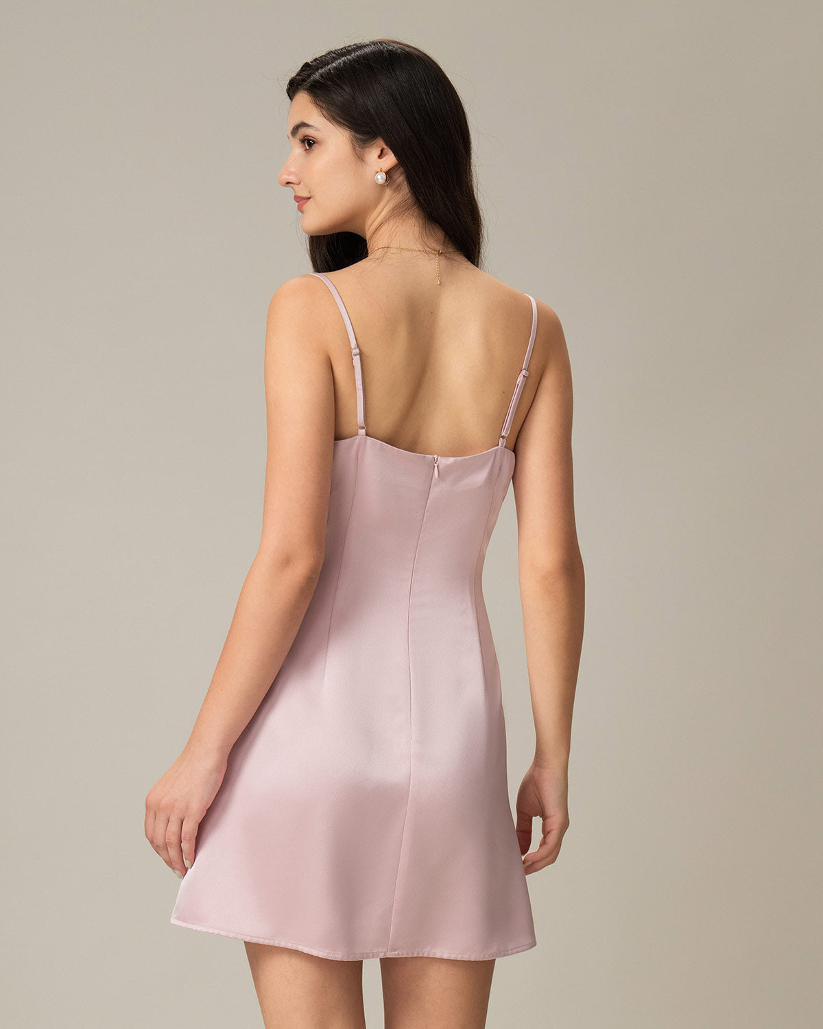 Pink Square Neck Satin Mini Dress - Threadford