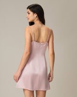 Pink Square Neck Satin Mini Dress - Threadford