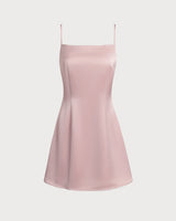 Pink Square Neck Satin Mini Dress - Threadford