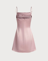 Pink Square Neck Satin Mini Dress - Threadford