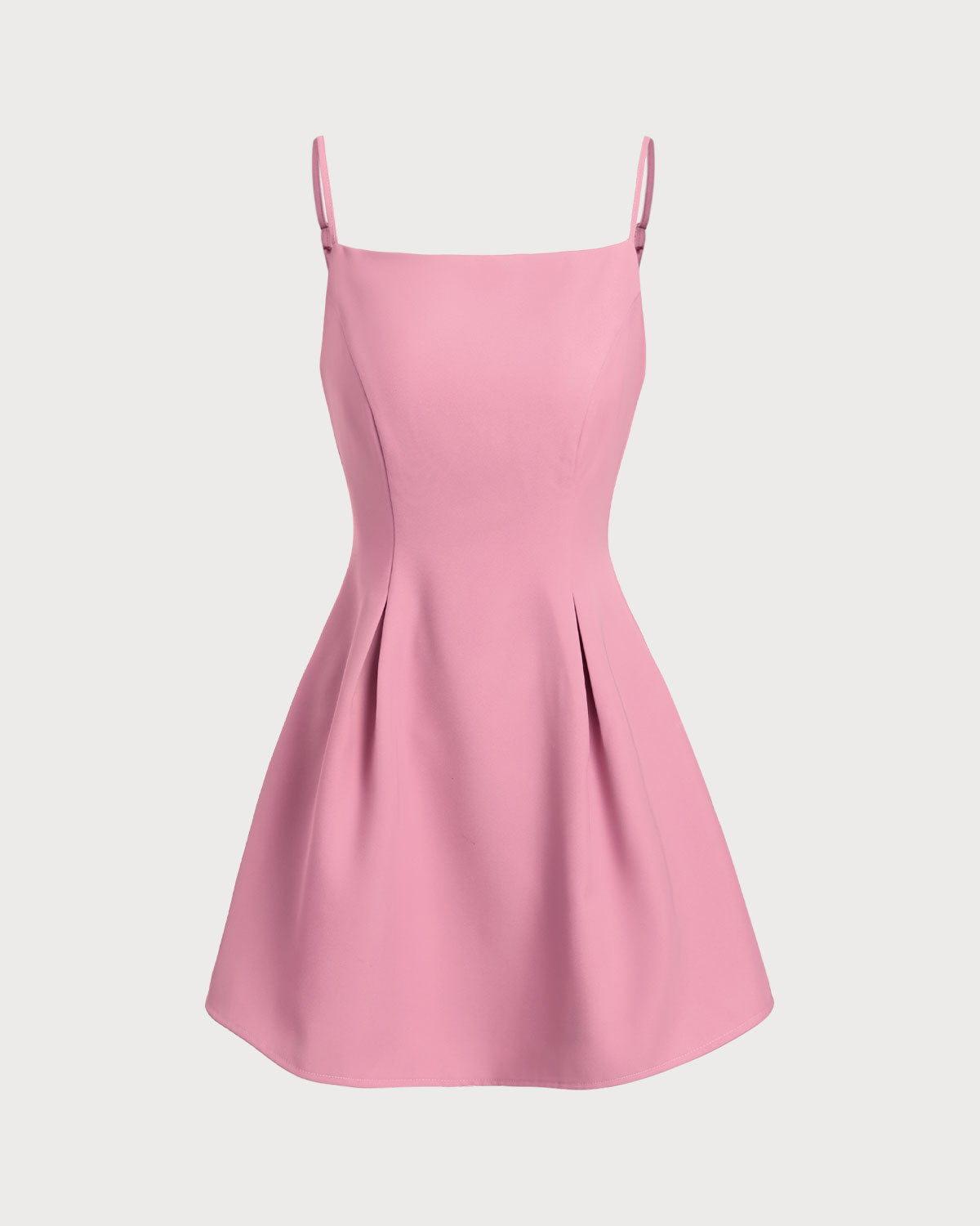 Pink Square Neck Slip Pleated Mini Dress - Threadford