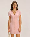 Pink V Neck Button Mini Dress - Threadford