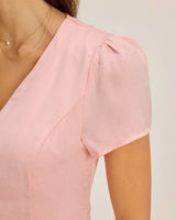Pink V Neck Button Mini Dress - Threadford