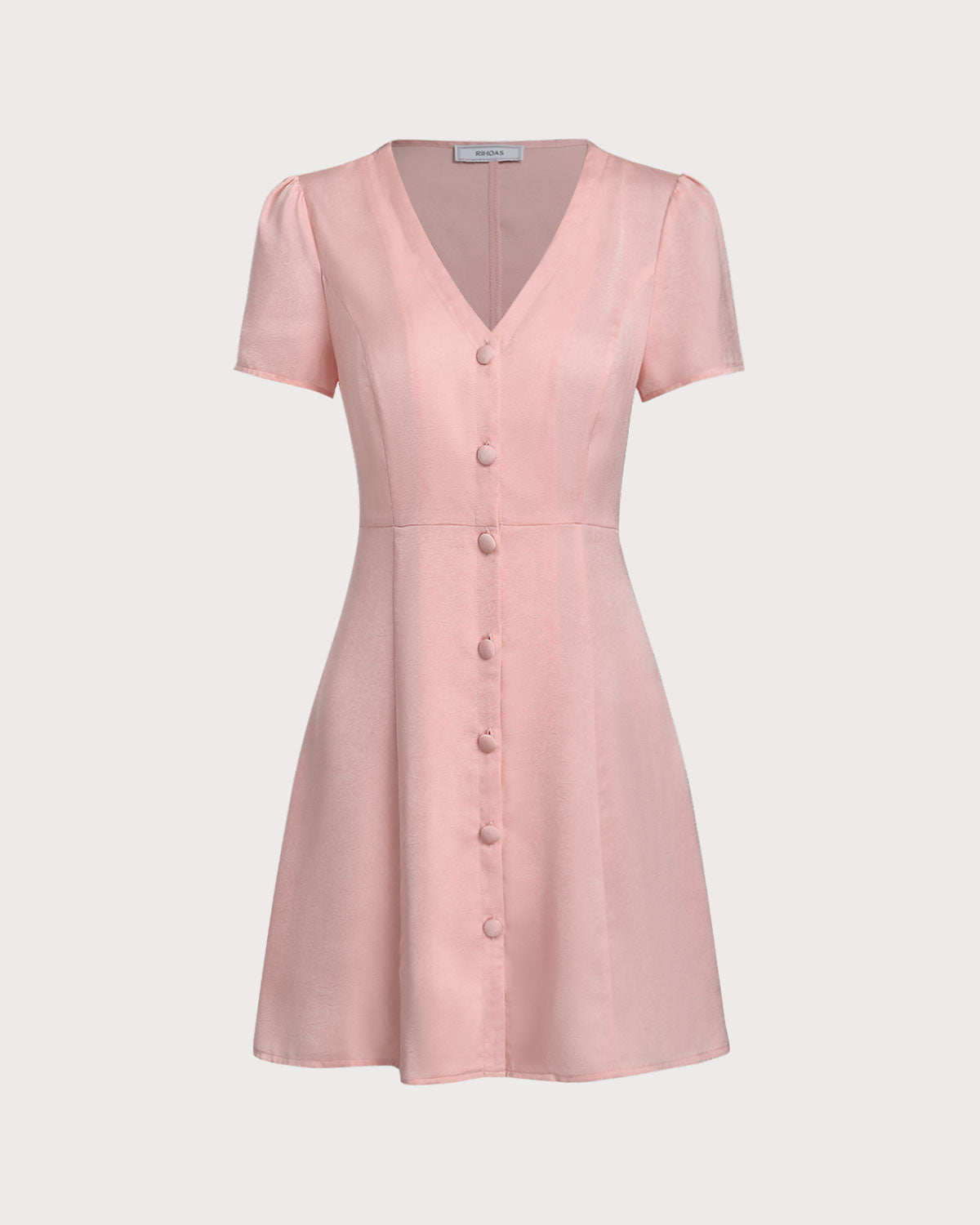 Pink V Neck Button Mini Dress - Threadford