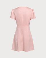 Pink V Neck Button Mini Dress - Threadford
