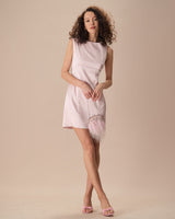 The Pink Boat Neck Bowknot Satin Mini Dress - Threadford