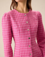 Women's Pink Single-breasted Tweed Mini Dress - Threadford