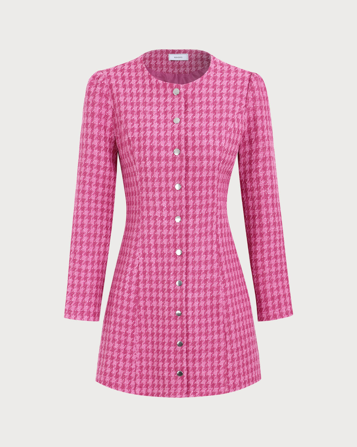 Women's Pink Single-breasted Tweed Mini Dress - Threadford