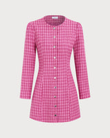 Women's Pink Single-breasted Tweed Mini Dress - Threadford