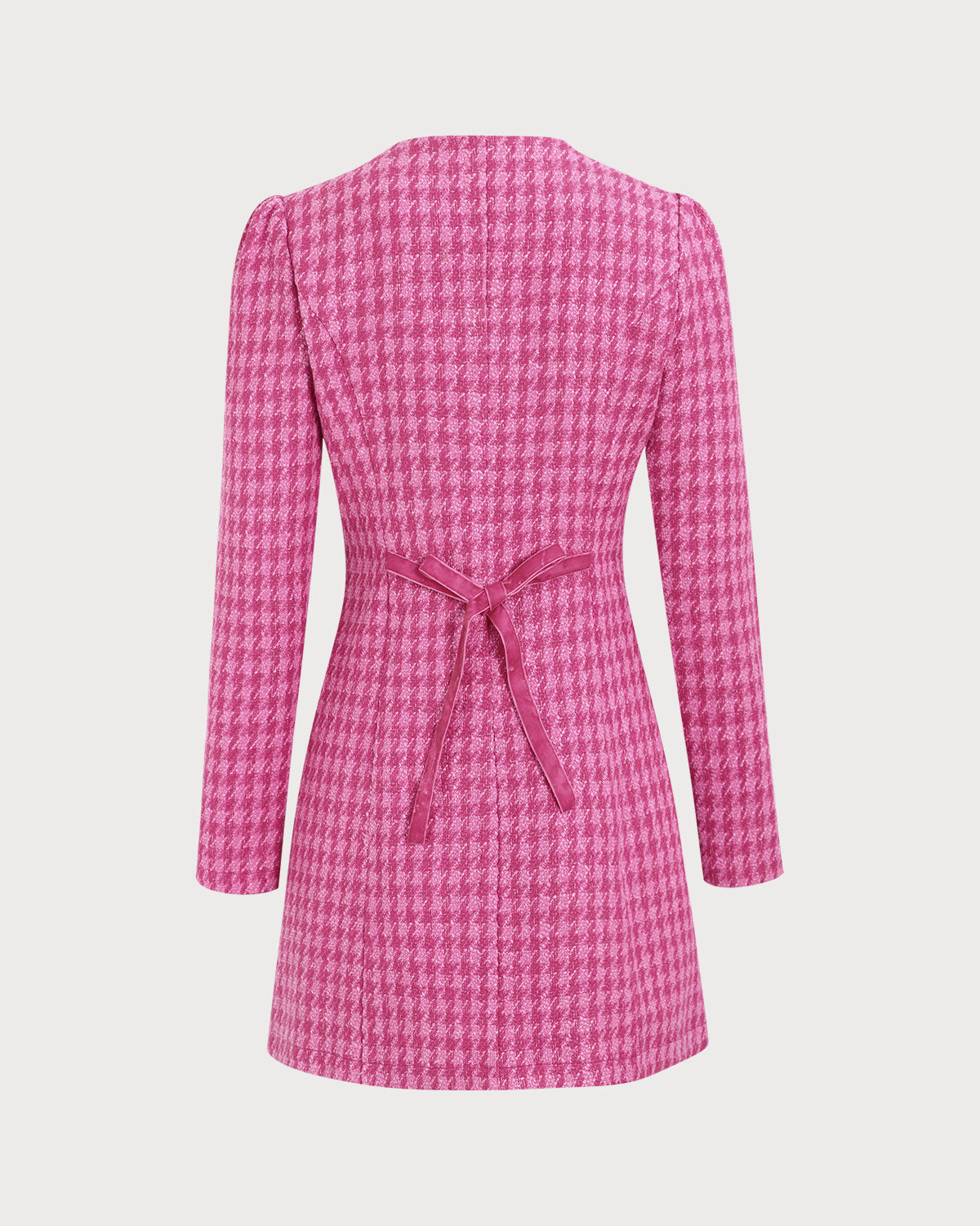 Women's Pink Single-breasted Tweed Mini Dress - Threadford