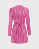 Women's Pink Single-breasted Tweed Mini Dress - Threadford