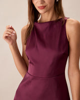 Purple Boat Neck Sleeveless Mini Dress - Threadford