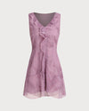 Purple Floral V Neck Ruffle Sleeveless Mini Dress - Threadford