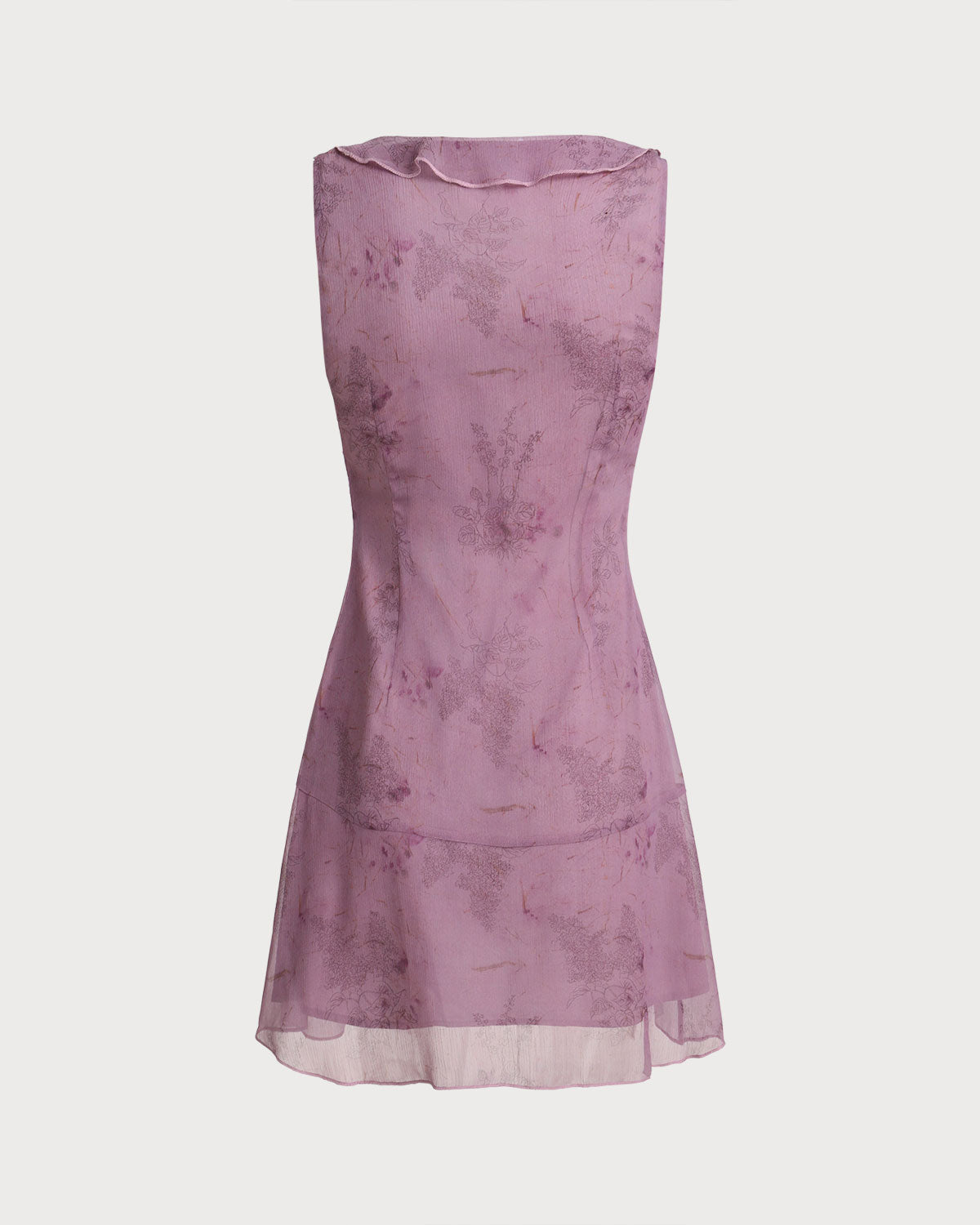 Purple Floral V Neck Ruffle Sleeveless Mini Dress - Threadford