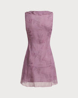 Purple Floral V Neck Ruffle Sleeveless Mini Dress - Threadford