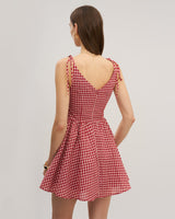 Red Plaid Tie Strap Mini Dress - Threadford