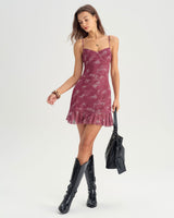 Red Floral Ruffle Slip Mini Dress - Threadford