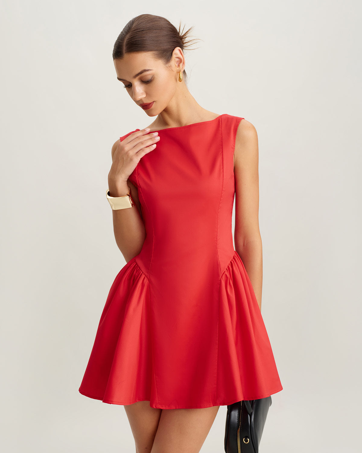 Red Ruched Sleeveless Mini Dress - Threadford