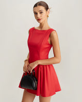 Red Ruched Sleeveless Mini Dress - Threadford
