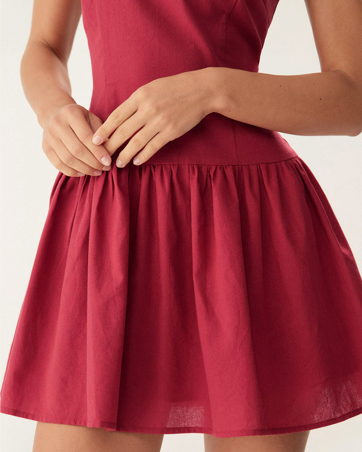 Red Boat Neck Sleeveless Mini Dress - Threadford