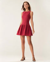 Red Boat Neck Sleeveless Mini Dress - Threadford