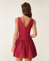 Red Boat Neck Sleeveless Mini Dress - Threadford