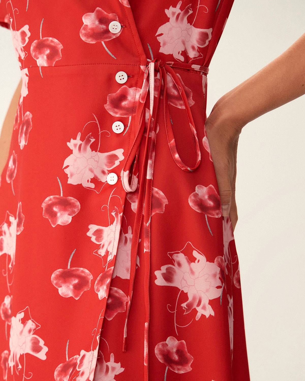 Red Floral A-Line Wrap Mini Dress - Threadford